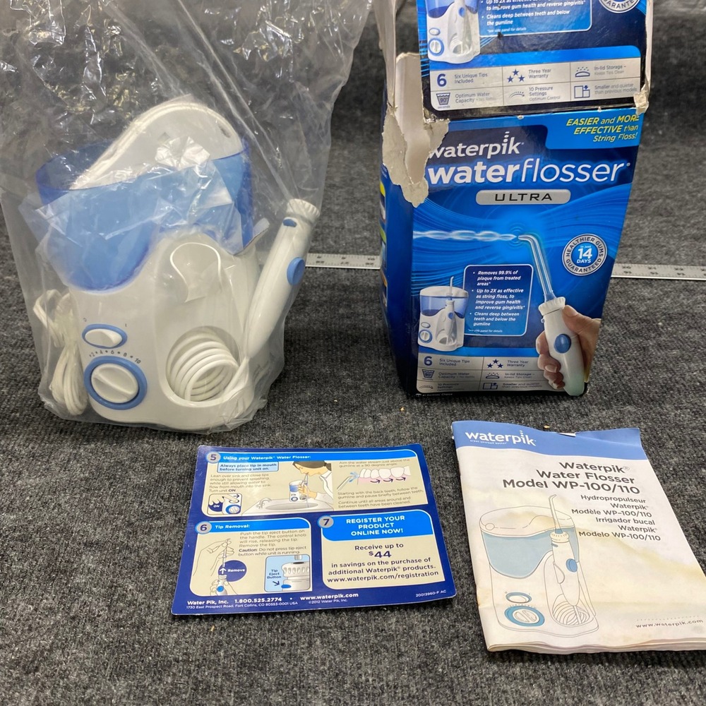 Waterpik Ultra Water Flosser WP-100/110 White Blue Countertop Oral Irrigator